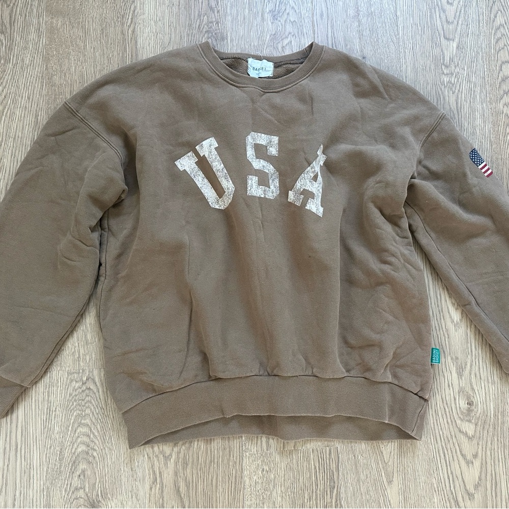 USA Sweatshirt Baggy Women Top Sweater Cropped Big Logo Brown Vintage crewneck